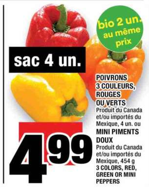 Poivrons 3 couleurs, rouges ou verts