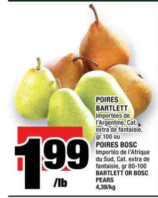 POIRES BARTLETT ou POIRES BOSC