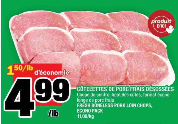 CÔTELETTES DE PORC FRAIS DÉSSOSSÉES