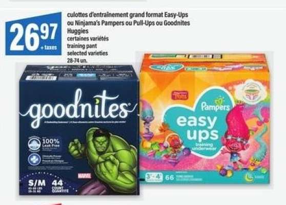 culottes d'entraînement grand format Easy-Ups ou Ninjama's Pampers ou Pull-Ups ou Goodnites