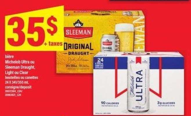 bière Michelob Ultra ou Sleeman Draught