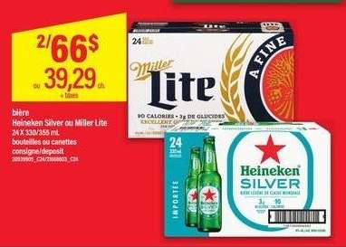 bière Heineken Silver ou Miller Lite