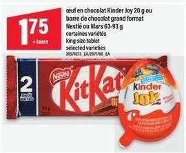 Kinder Joy ou barre de chocolat