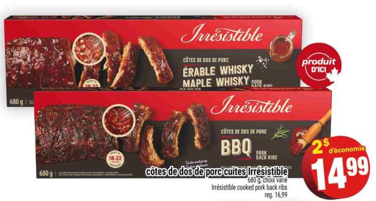 CÔTES DE DOS DE PORC CUITES IRRÉSISTIBLE