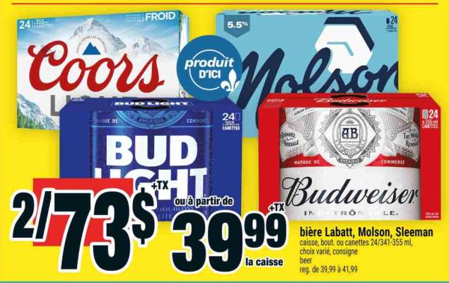 BIÈRE LABATT, MOLSON, SLEEMAN