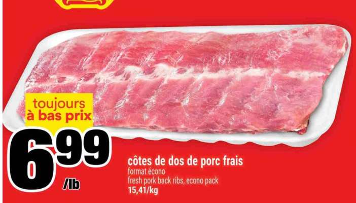 CÔTES DE DOS DE PORC FRAIS