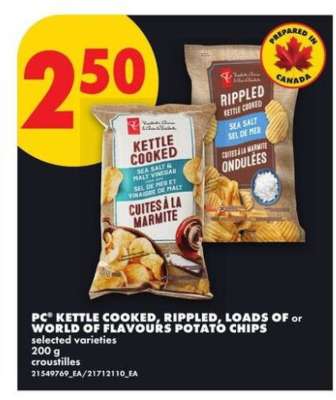 PC Kettle Cooked, Rippled, Loads Of or World of Flavours Potato Chips