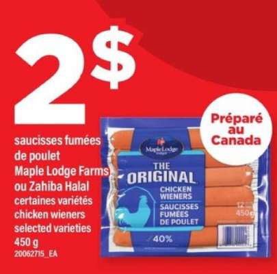 saucisses fumées de poulet Maple Lodge Farms ou Zahiba Halal