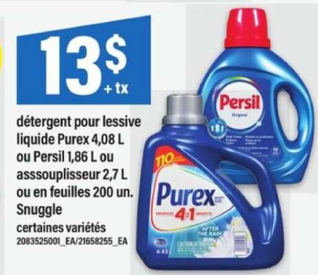 Détergent pour lessive liquide Purex ou Persil