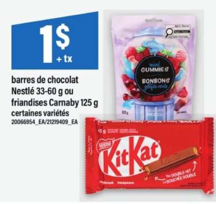barres de chocolat Nestlé 33-60 g ou friandises Carnaby 125 g