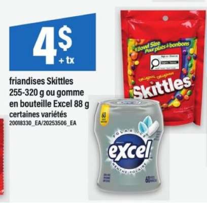 friandises Skittles ou gomme en bouteille Excel