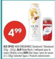 OLD SPICE HIGH ENDURANCE Deodorant / OLAY Body Wash / DOVE Bar Soap