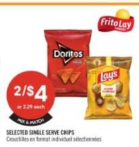 SELECTED SINGLE SERVE CHIPS
