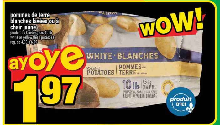 pommes de terre blanches lavées ou à chair jaune