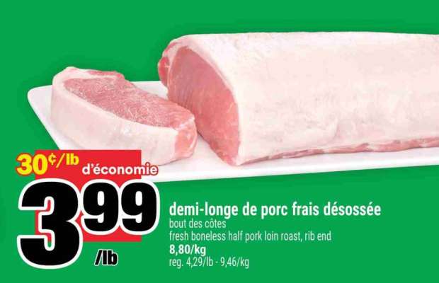 DEMI-LONGE DE PORC FRAIS DESOSSÉE