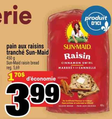 PAIN AUX RAISINS TRANCHÉ SUN-MAID