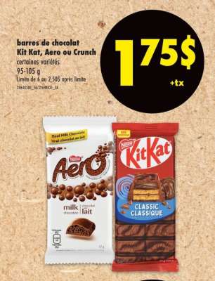 barres de chocolat Kit Kat, Aero ou Crunch