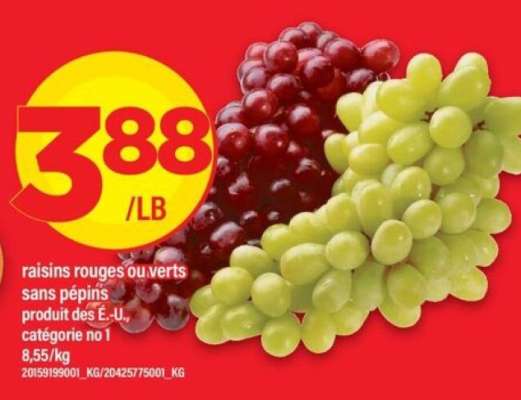 RAISINS ROUGES OU VERTS SANS PÉPINS