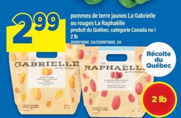 pommes de terre jaunes La Gabrielle ou rouges La Raphaëlle
