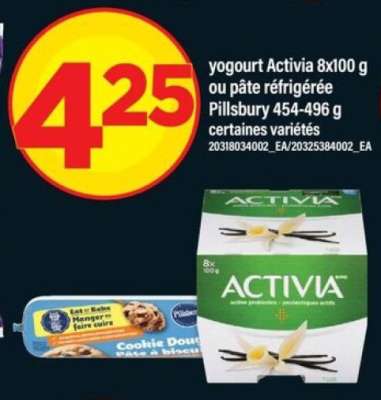 yogourt Activia 8x100 g ou pâte réfrigérée Pillsbury 454-496 g