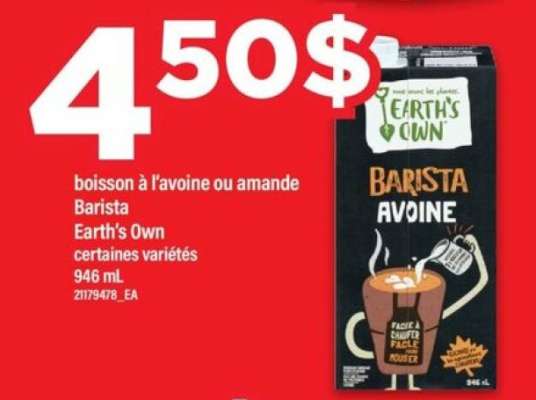 boisson à l'avoine ou amande