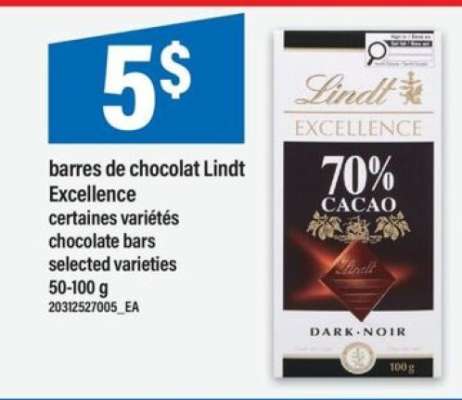 BARRES DE CHOCOLAT LINDT EXCELLENCE