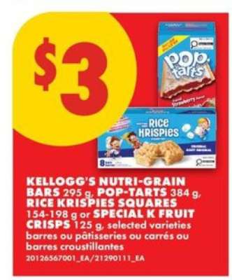 Kellogg's Nutri-Grain Bars, Pop-Tarts, Rice Krispies Squares, Special K Fruit Crisps