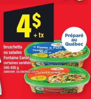 bruschetta ou salades Fontaine Santé