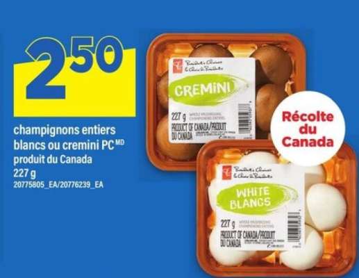 CHAMPIGNONS ENTIERS BLANCS OU CREMINI PC