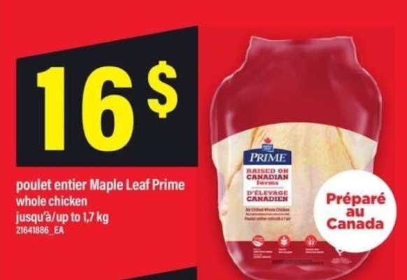 poulet entier Maple Leaf Prime whole chicken