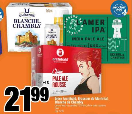 BIERE ARCHIBALD, BRASSEUR DE MONTRÉAL, BLANCHE DE CHAMBLY