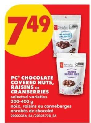 PC Chocolate Covered Nuts, Raisins or Cranberries