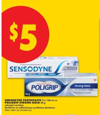 SENSODYNE TOOTHPASTE 75/100 ml or POLIGRIP STRONG HOLD 40 g