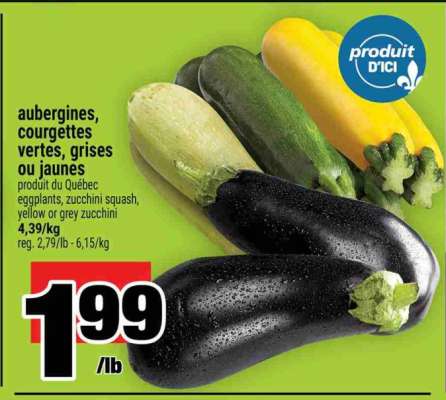 aubergines, courgettes vertes, grises ou jaunes
