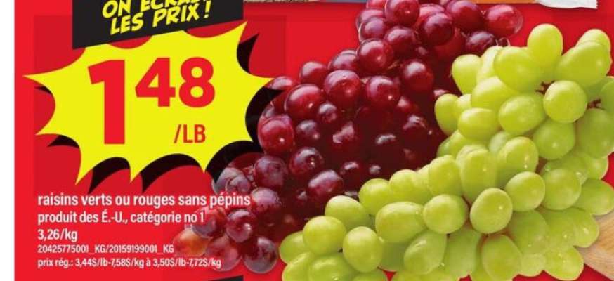 raisins verts ou rouges sans pépins