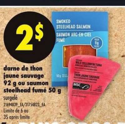 darne de thon jaune sauvage ou saumon steelhead fumé