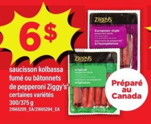 Ziggy's Saucisson Kolbassa Fumé ou Bâtonnets de Pepperoni