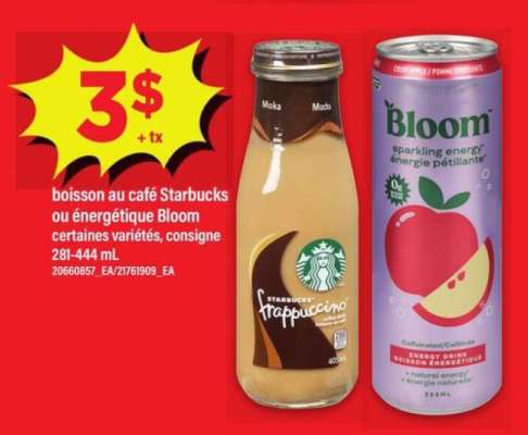boisson au café Starbucks ou énergétique Bloom