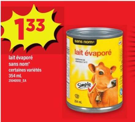 LAIT ÉVAPORÉ SANS NOM