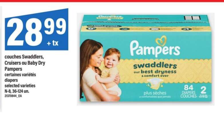 Pampers Swaddlers, Cruisers ou Baby Dry