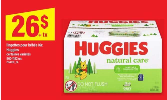 Huggies lingettes pour bébés 16x