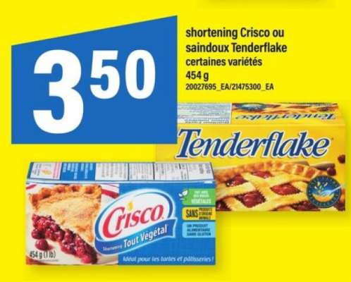 SHORTENING CRISCO OU SAINDOUX TENDERFLAKE