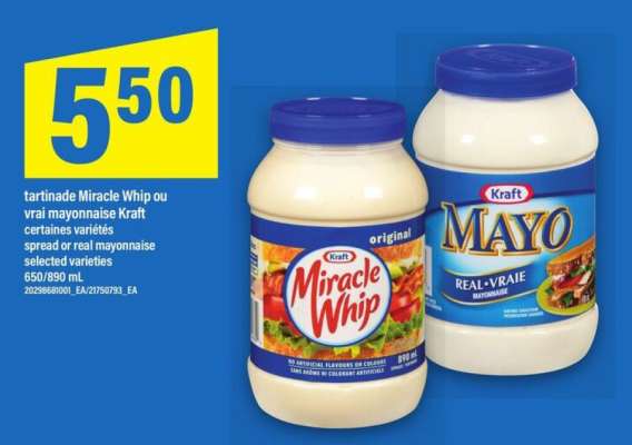 tartinade Miracle Whip ou vraie mayonnaise Kraft
