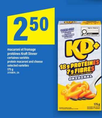macaroni et fromage protéines Kraft Dinner