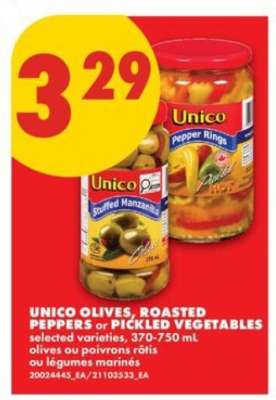 UNICO OLIVES, ROASTED PEPPERS or PICKLED VEGETABLES