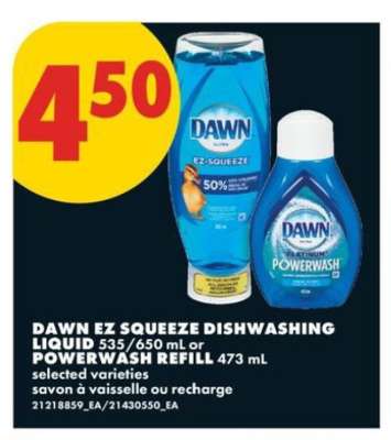 DAWN EZ SQUEEZE DISHWASHING LIQUID or POWERWASH REFILL