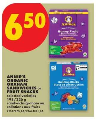 ANNIE'S ORGANIC GRAHAM SANDWICHES or FRUIT SNACKS