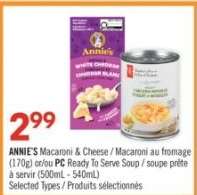 ANNIE'S Macaroni & Cheese / PC Ready To Serve Soup