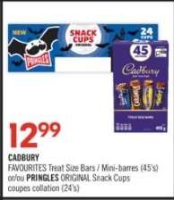 CADBURY FAVOURITES Treat Size Bars / Mini-barres (45's) or/or PRINGLES ORIGINAL Snack Cups coupes collation (24's)