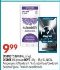 SCHMIDT'S NATURAL (75g), DEGREE (48g) or/or DOVE (45g - 48g) CLINICAL